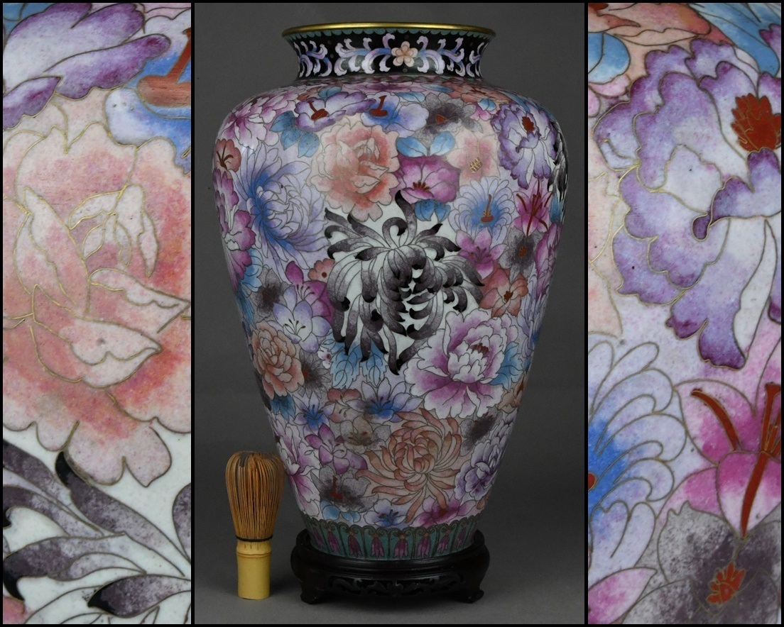 中国美術 唐物 特大 銅製 七宝 花尽図大花瓶 花入 飾壷