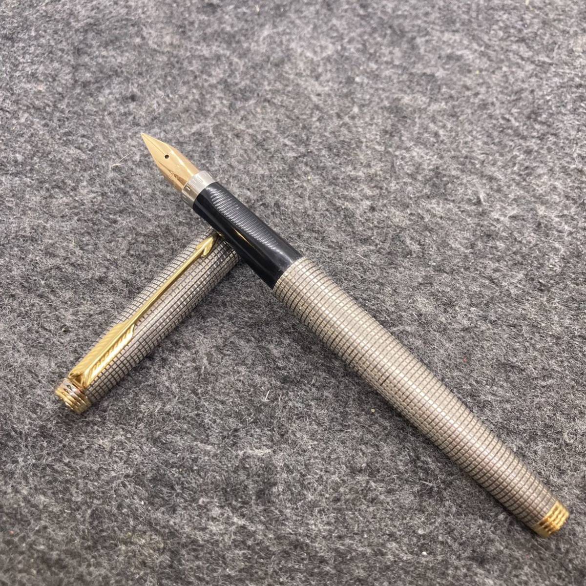 PE1161□PARKER パーカー 75 万年筆 ペン先 14K XF STERLING CAP＆BALLEL スターリングシルバー 筆記未確認 USA製 良好
