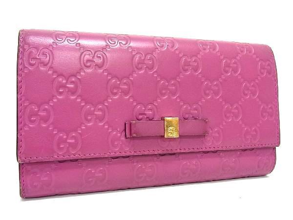 1円 □美品□ GUCCI グッチ 388679 GG柄 グッチシマ レザー リボン 二 