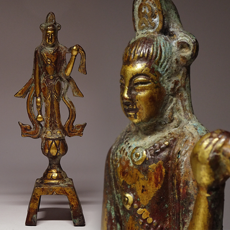 仏像コレクション＞ 中国仏教美術 古銅 菩薩座像② 中国古玩 金銅仏