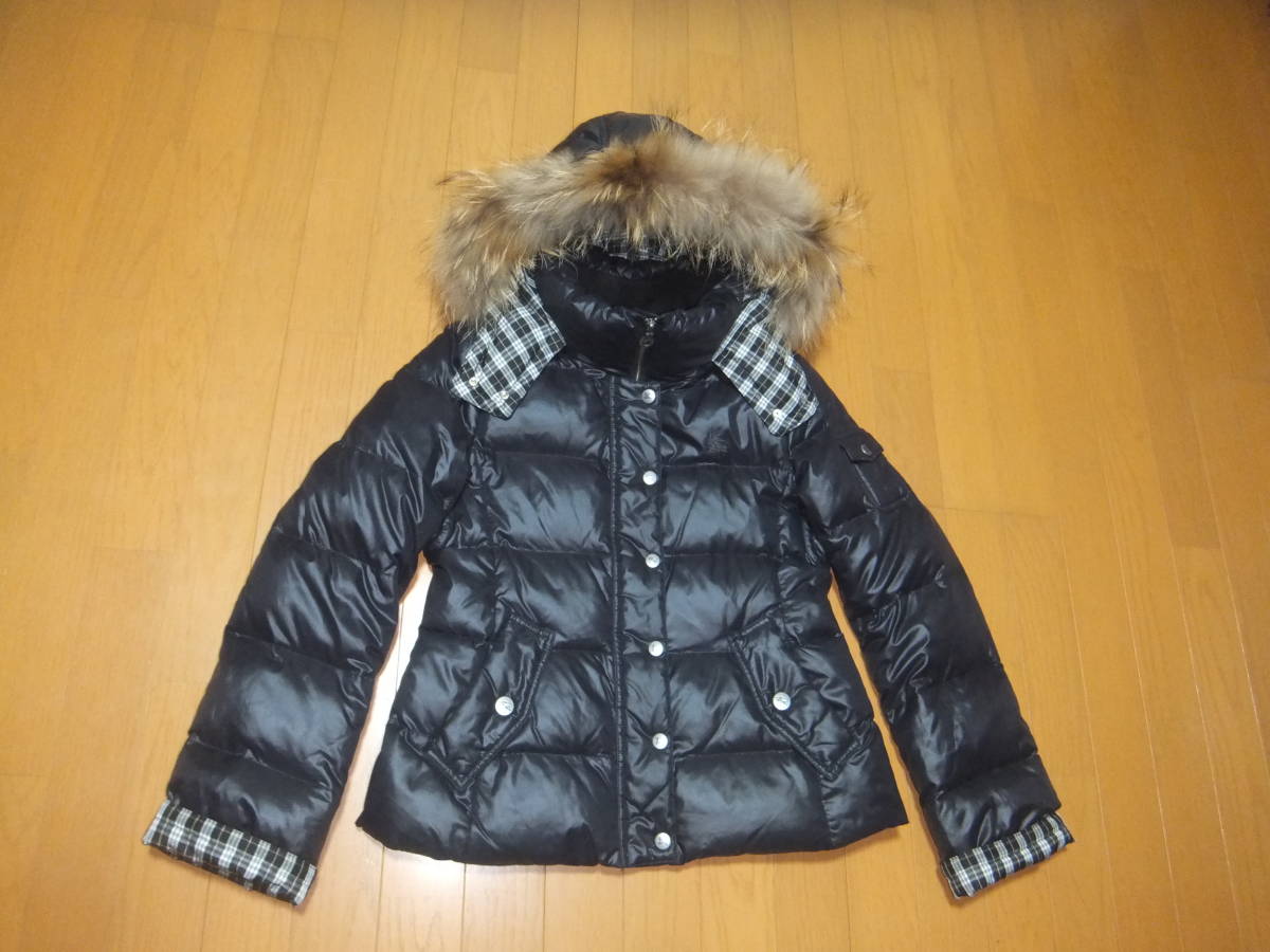 バーバリーダウンジャケット ハーフ ブルーレーベル タヌキ 人気ブラック 美品△BURBERRY 美品◎BURBERRY BLUE LABEL バーバリーブルーレーベル