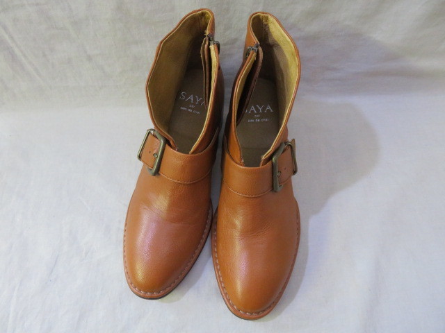 ☆美中古 SAYA サヤ ショートブーツ サイドジップ 24.5cm 茶 ブラウン☆