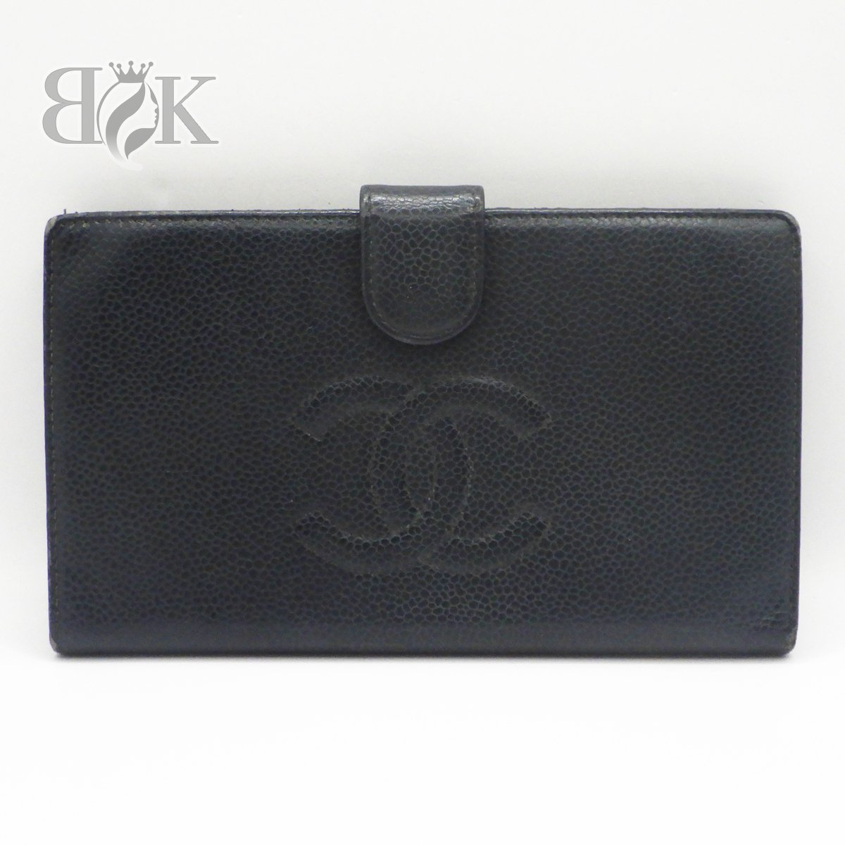 シャネル ココマーク キャビアスキン 長財布 がま口 ブラック カード6 ○