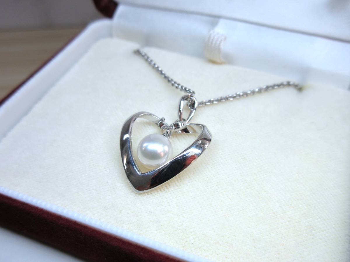 MS 1円～【ミキモト MIKIMOTO ハートパールネックレス SV 925 