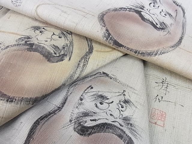 平和屋2■訪問着　紬地　作家物　手描き　ダルマ　達磨　暈し染め　逸品　op6991