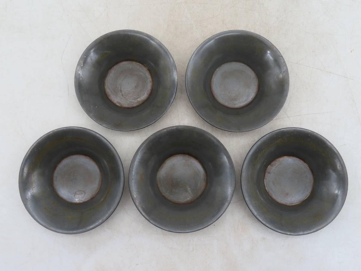 錫 茶托 托子 在銘 5客組 煎茶道具 古錫 古玩 在銘