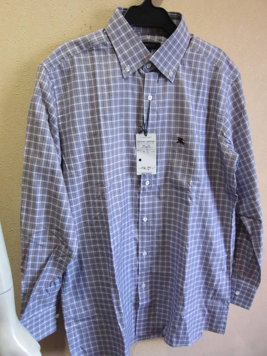新品 BURBERRY LONDON バーバリー メンズ M シャツ 長袖 カットソー A1L18-813-38 チェック ホースマーク刺繍 タ538