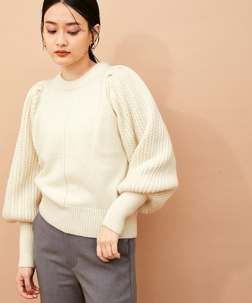 美品★アダムエロペコンビパターンニット ボリュームスリーブ★