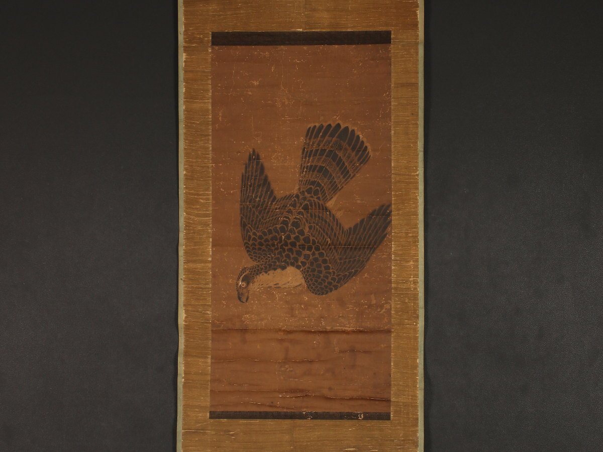 伝来】sh3019 鷹図 無落款 古画 中国画 鷹図 Hawks日本‐江戸時代