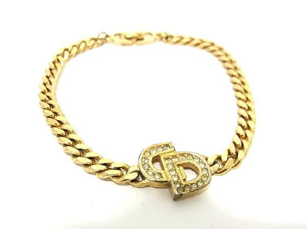 1円 ChristianDior クリスチャンディオール ヴィンテージ ラインストーン ブレスレット アクセサリー レディース ゴールド系 AT6072