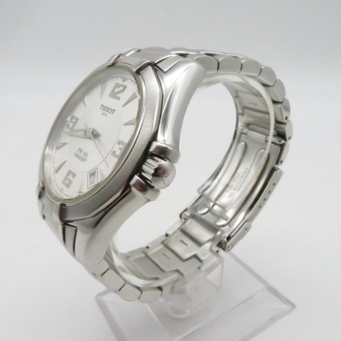 1円～ TISSOT ティソ 1853 QZ デイト シルバー文字盤 純正ブレス 