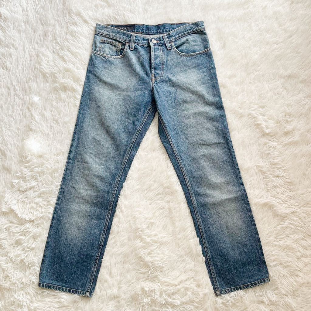 【超美品】GUCCI グッチ ウォッシュド加工デニムパンツ ジーンズ シェリーライン 46サイズ USED加工 レザーパッチ ボタンフライ 高級 人気