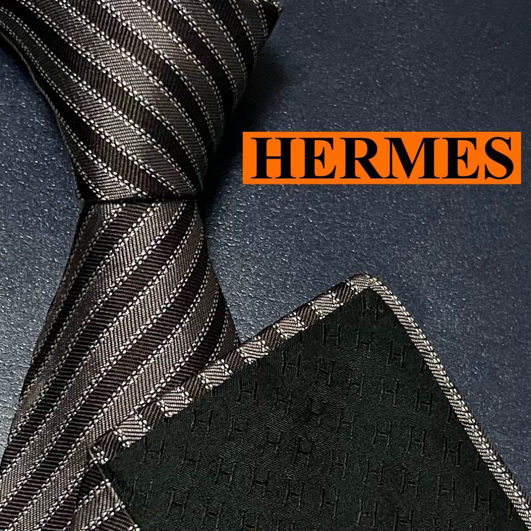 完売品 HERMES エルメス 美品 ネクタイ シルク ファソネH H柄 H織 刺繍