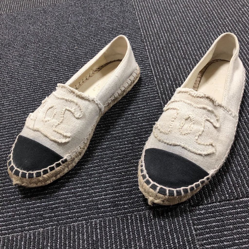 【シャネル】本物 CHANEL 靴 22.5cm〜23.5cm ココマーク エスパドリーユ G29762 スリッポン スニーカー シューズ キャンバス レディース 36