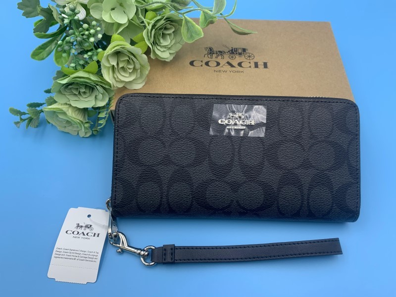 新品 COACH 長財布 シグネチャー C4452 ブラックスモーク×ブラック 