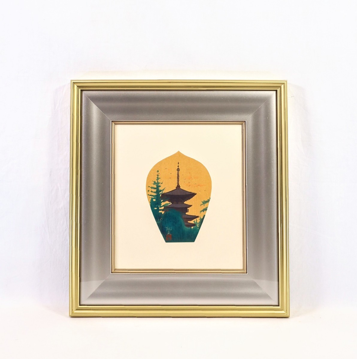 真作 平山郁夫 散華 木版画「秋の塔」画寸 24cm×27cm 徳力富吉郎監修