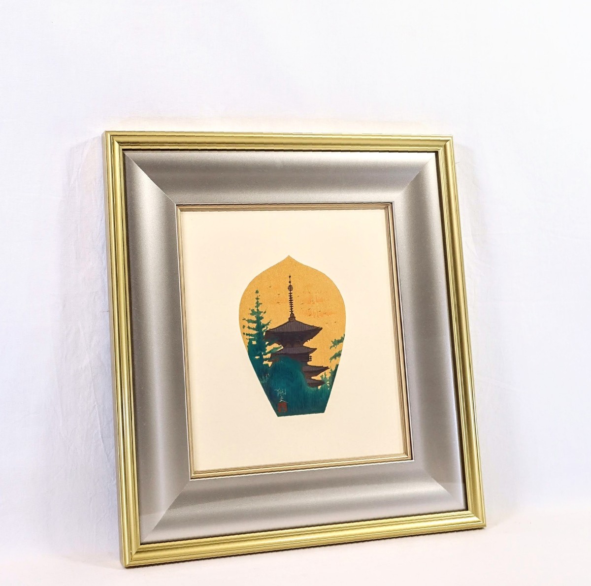真作 平山郁夫 散華 木版画「秋の塔」画寸 24cm×27cm 徳力富吉郎監修
