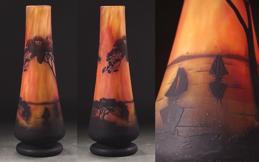 ∇花∇【ドーム・ナンシー】秀逸作 1900～1914年頃 夕焼けに染まる帆船