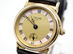 CELINE シェル スモセコ ラウンド ゴールド レディース腕時計 066  