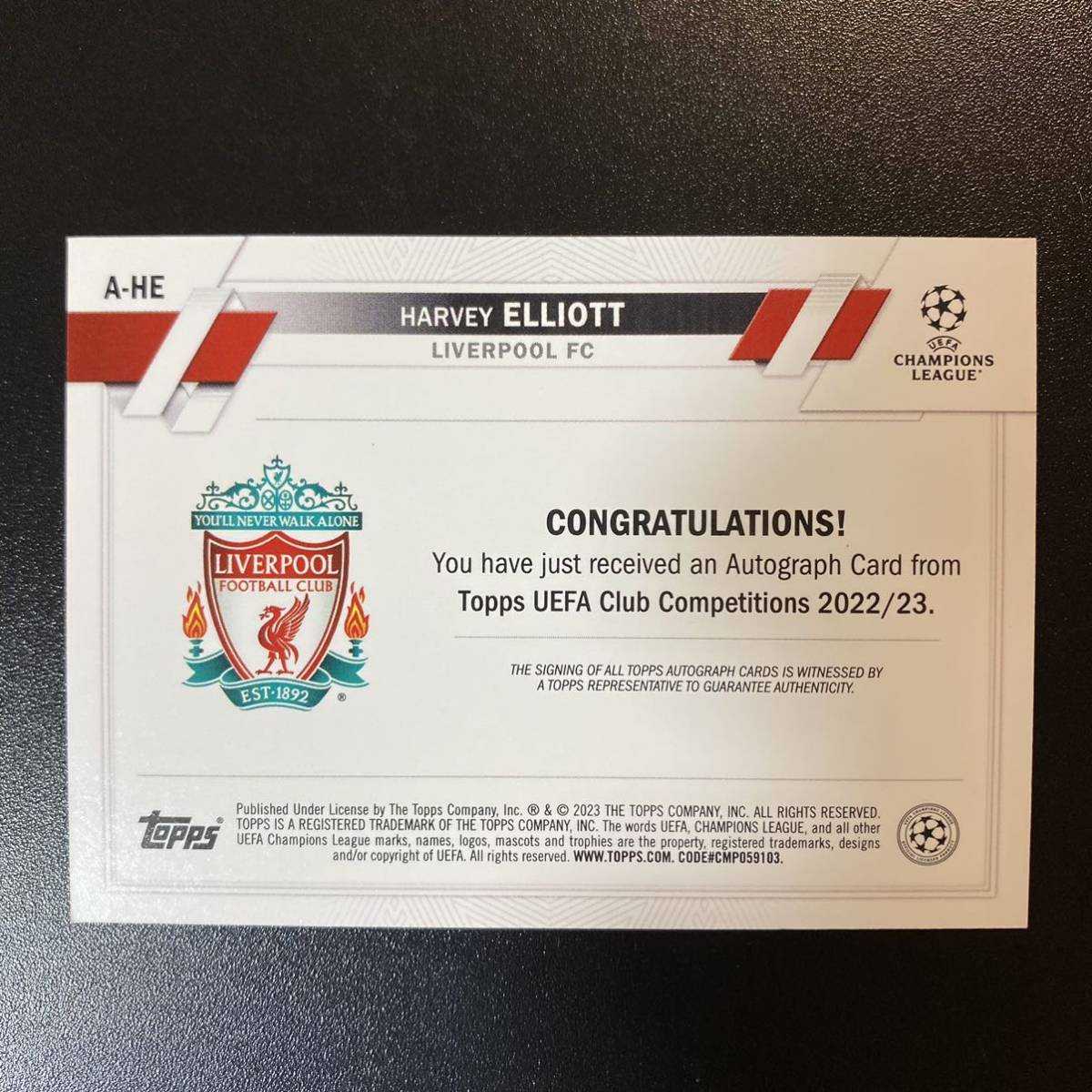 2022-23 Topps UEFA Champions League Harvey Elliott Liverpool