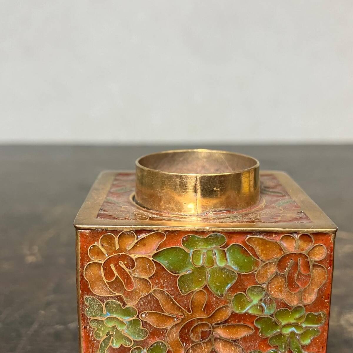 京都⑥ 唐物 七宝 四方形茶入 箱付 煎茶道具 中国古玩 茶壺 茶心壺 cxp