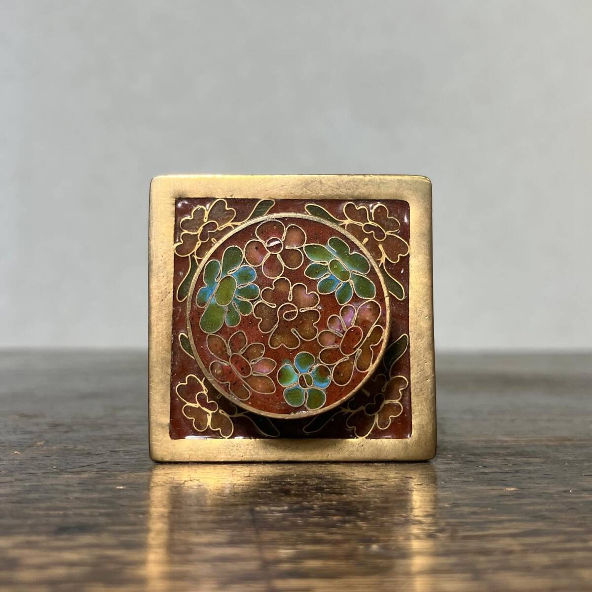 京都⑥ 唐物 七宝 四方形茶入 箱付 煎茶道具 中国古玩 茶壺 茶心壺 cxp