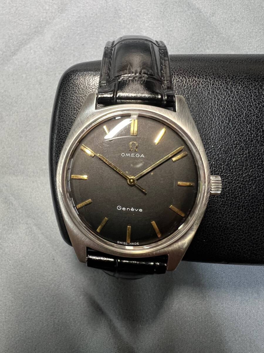 OMEGA Geneve オメガ メンズ 手巻 ☆超美品ヴィンテージ☆ 稼働品不具合無し 黒文字盤 1円スタート売り切り_1
