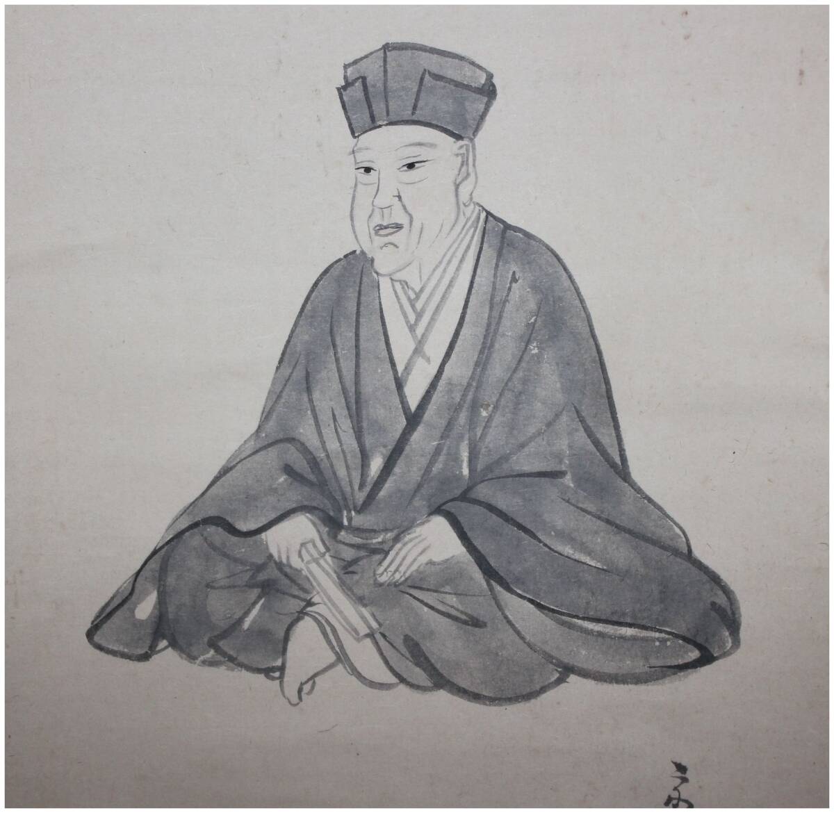 真作 茶人 堀内家5代 堀内宗完 不識斎 千利休坐像図画賛 掛軸 江戸後期