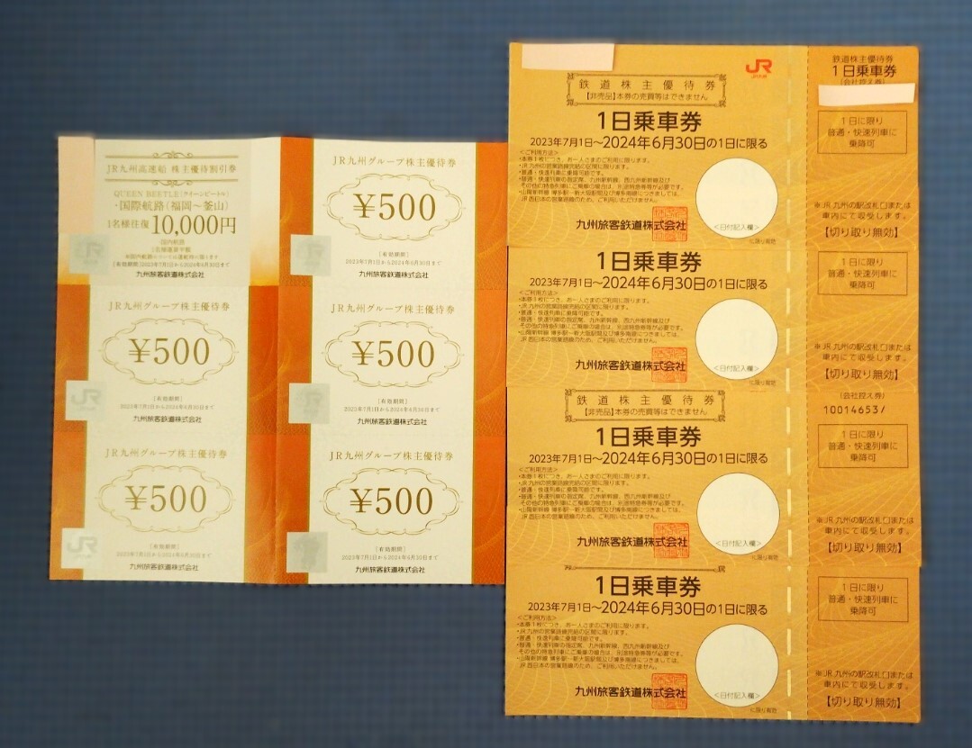 JR九州旅客鉄道株式会社 鉄道株主優待券 １日乗車券4枚 ＋グループ優待券500円×5枚 ＋ 高速船割引券1枚　有効期間2024年6月30日まで _1