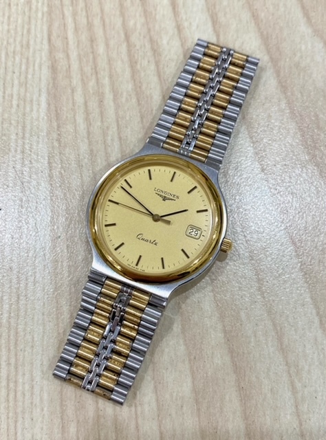 電池交換済 稼動品 LONGINES ロンジン 7148 フラッグシップ デイト ゴールド文字盤 QZ クォーツ メンズ 時計 腕時計 腕回り ...