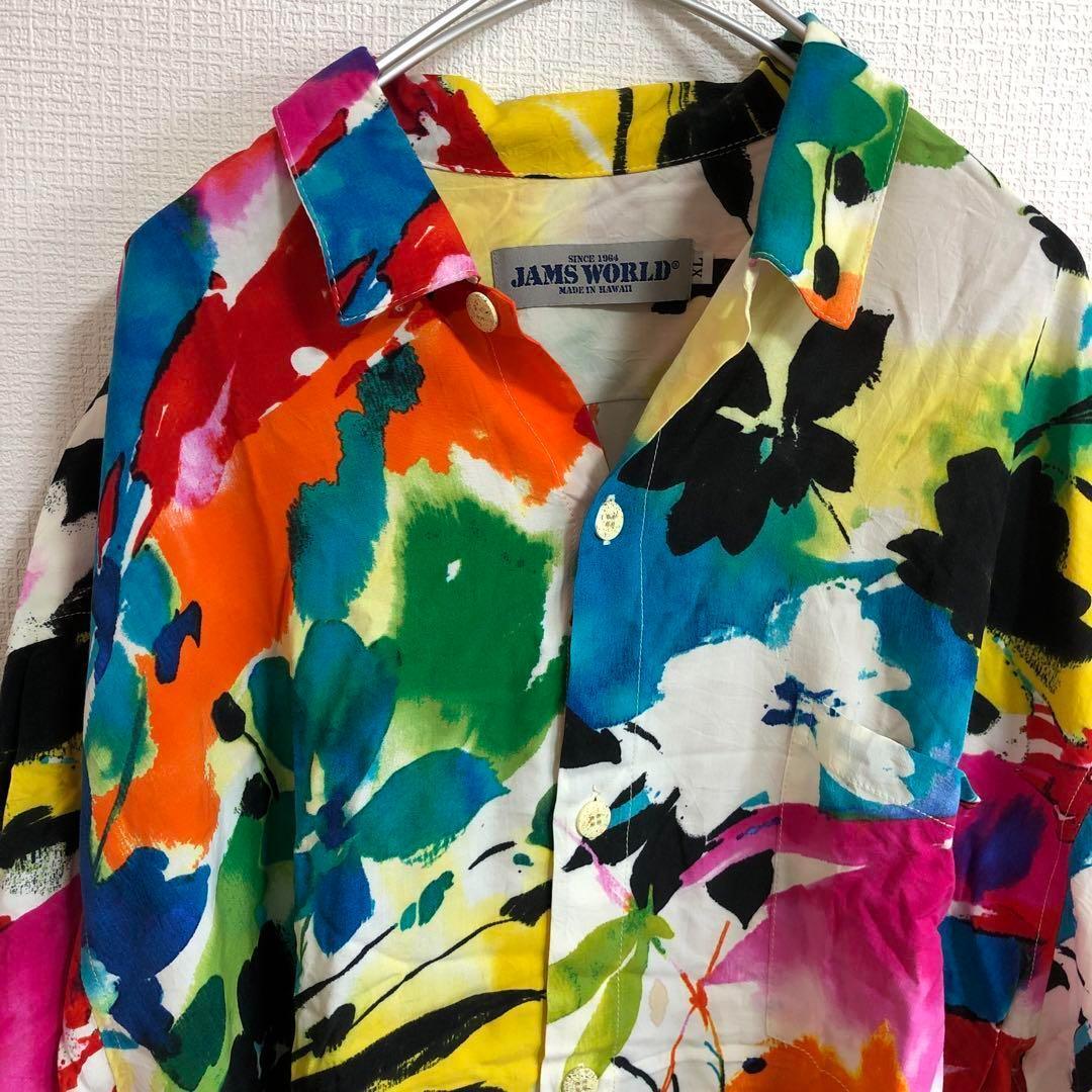 【美品】JAMS WORLD アロハシャツ 総柄 マルチカラー 90s USA製 243 ジャムズワールド 80s 90s USA製 ハワイ製 JAMS WORLD アロハ