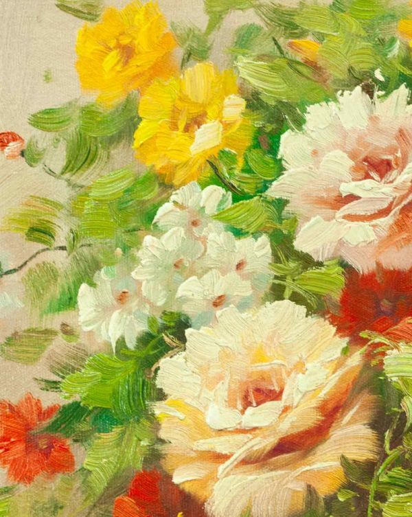 模写】三岸節子『花瓶の花』油彩 手描き 表サイン 裏サイン 画廊取扱