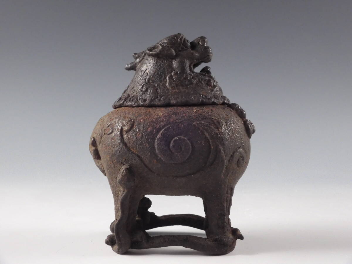 ◇堂◇時代 古鉄 彫刻 中国 獅子 香炉 置物 11.5cm 江戸期 20w143(鉄製
