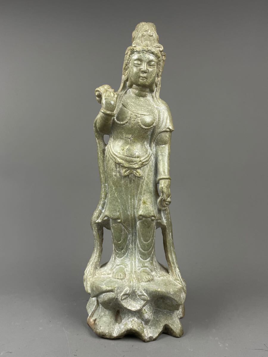 仏像 石仏 天女像 中国美術 仏教美術 菩薩観音 中国古玩 骨董 古美術 民藝 中国古玩 仏教美術 仏像 置物 玉石製 仏像 石製 観音菩薩像 桐箱付