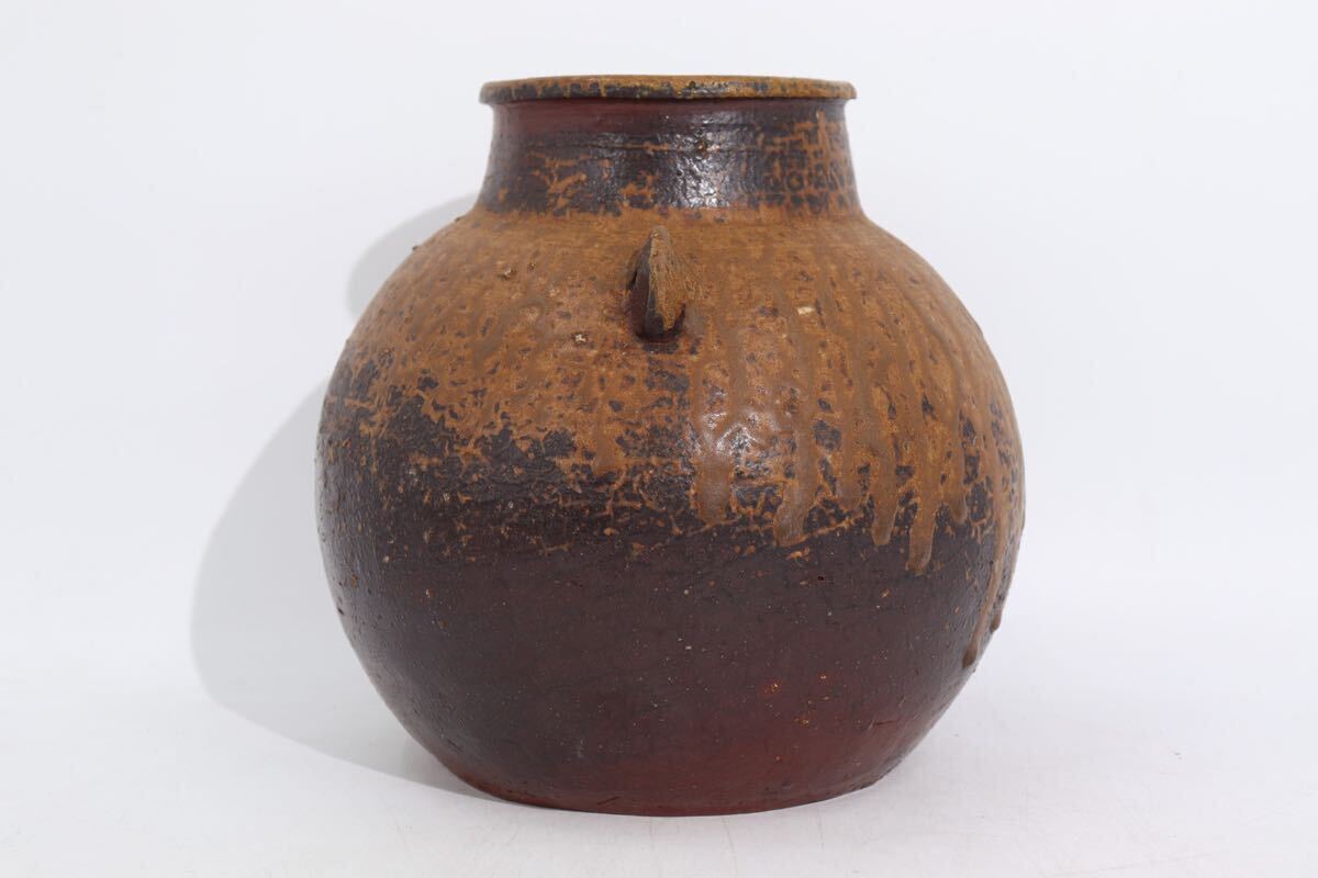 森陶岳 造 備前 耳付 壺 栞・共布・共箱付 / 備前焼 窯変 飾壺 花器 