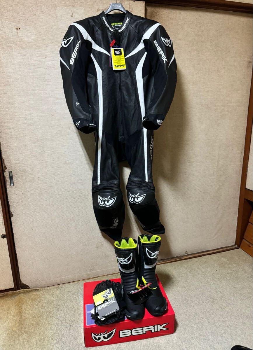 【新品まとめ売り】 BERIK レザー レーシングスーツ MFJ公認 ベリック 革ツナギ レーシングブーツ グローブ レース用 レーシンググローブ_1