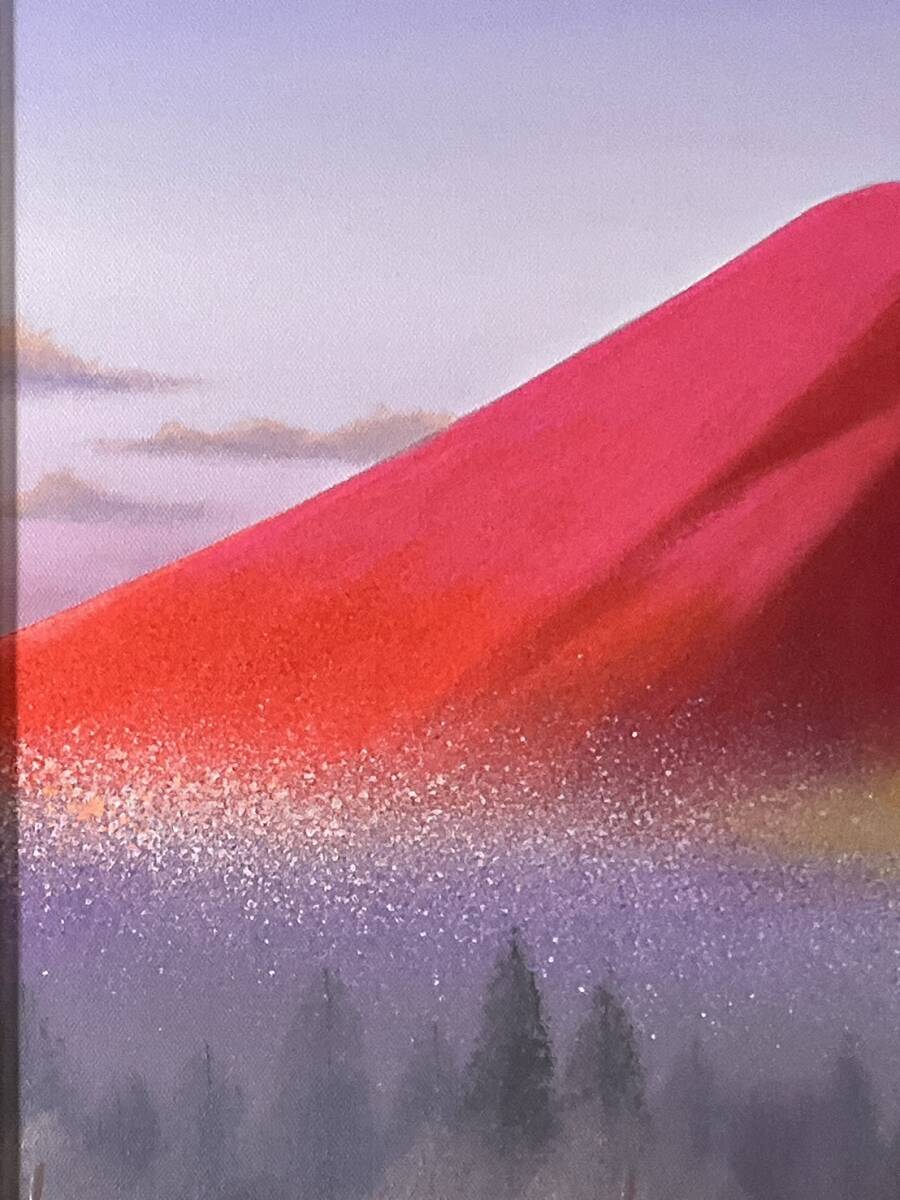 真作□油彩□徳田春邦□『赤富士』□鮮やかな逸品□第一美術協会会員