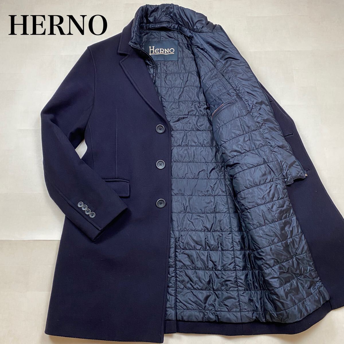 Lサイズ HERNO ヘルノ レイヤード ロング チェスターコート ウール 中綿 キルティング ネイビー 48 インナー 紺(Lサイズ)｜売買 ...