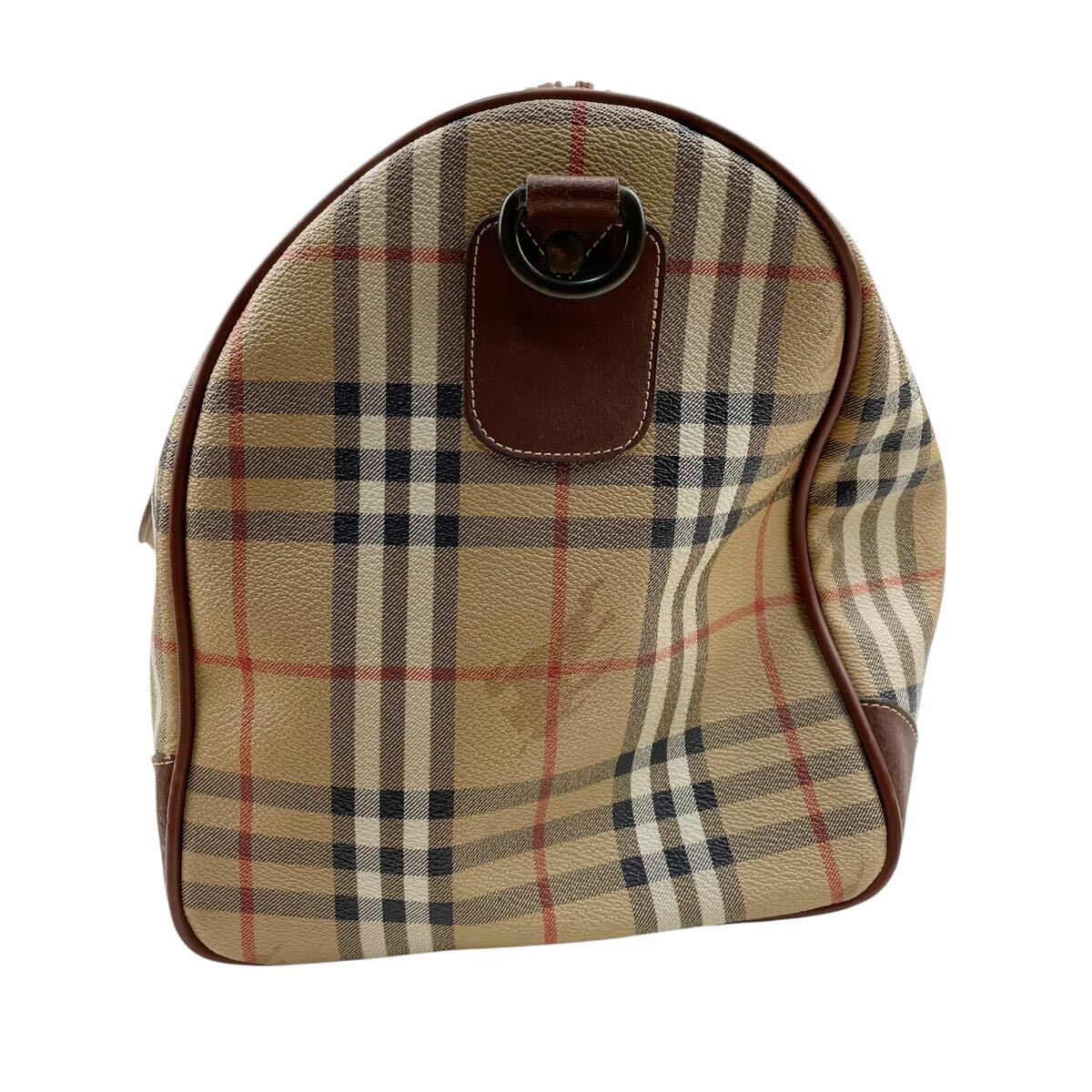 良品 Burberry バーバリー ボストンバッグ ノバチェック PVC 旅行
