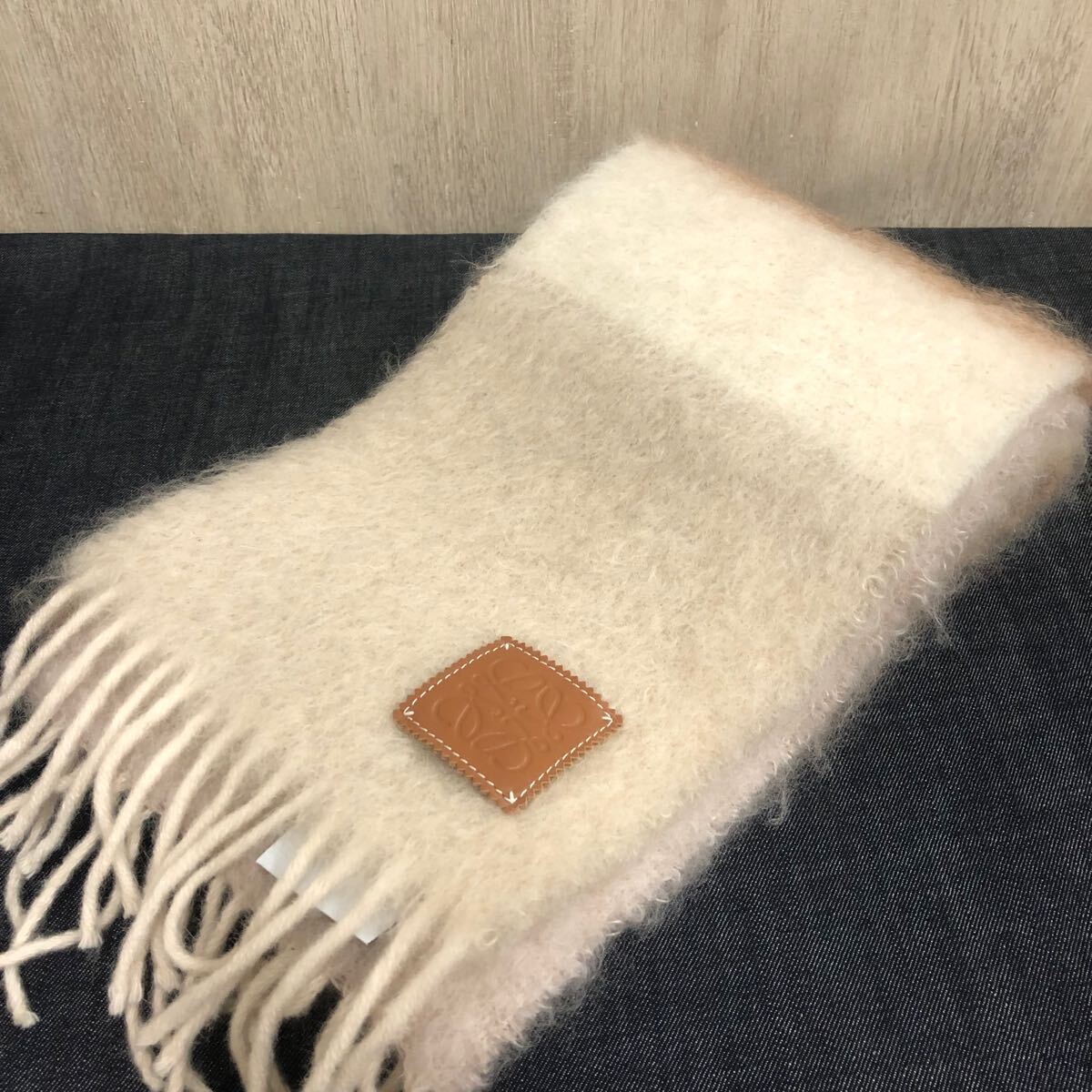 LOEWE】ロエベ☆ストール モヘア ベージュ レディース マフラー ロゴ