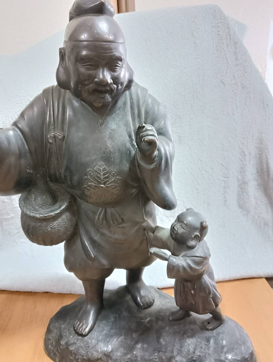 銅像 恵比寿さま 恵比寿様と鯛 古銅 重さ7kg 縁起物 商いの神 立ち