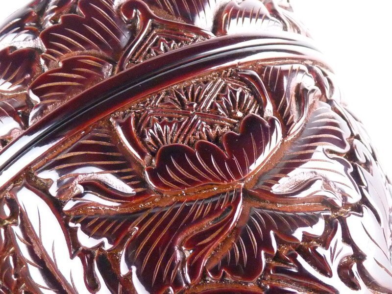 扇屋】高橋連峰「朱溜棗」共箱 幅 約7cm 高さ 約7cm 村上堆朱 堆朱 朱
