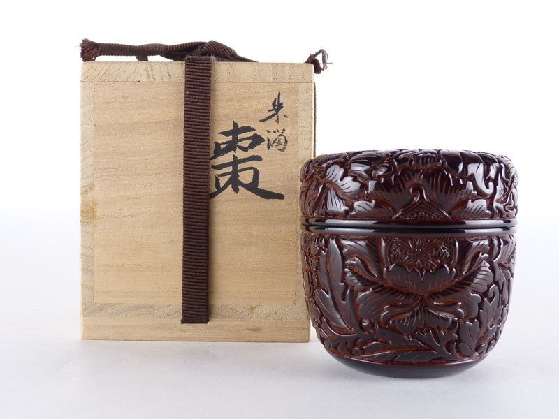 扇屋】高橋連峰「朱溜棗」共箱 幅 約7cm 高さ 約7cm 村上堆朱 堆朱 朱
