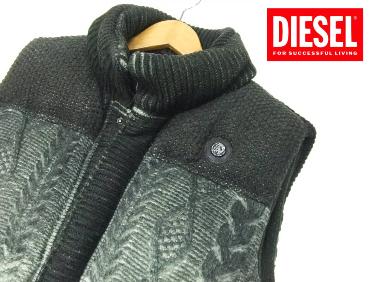 DIESEL ダウンベスト 緑系グラデーション Lサイズ ニット ウール 