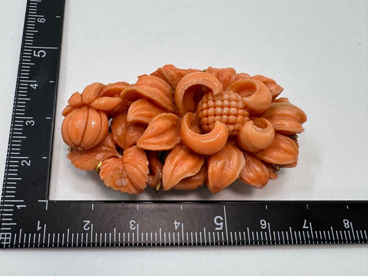 0406】 珊瑚 サンゴ 帯留め 29g 和装小物 ヴィンテージ アクセサリー 