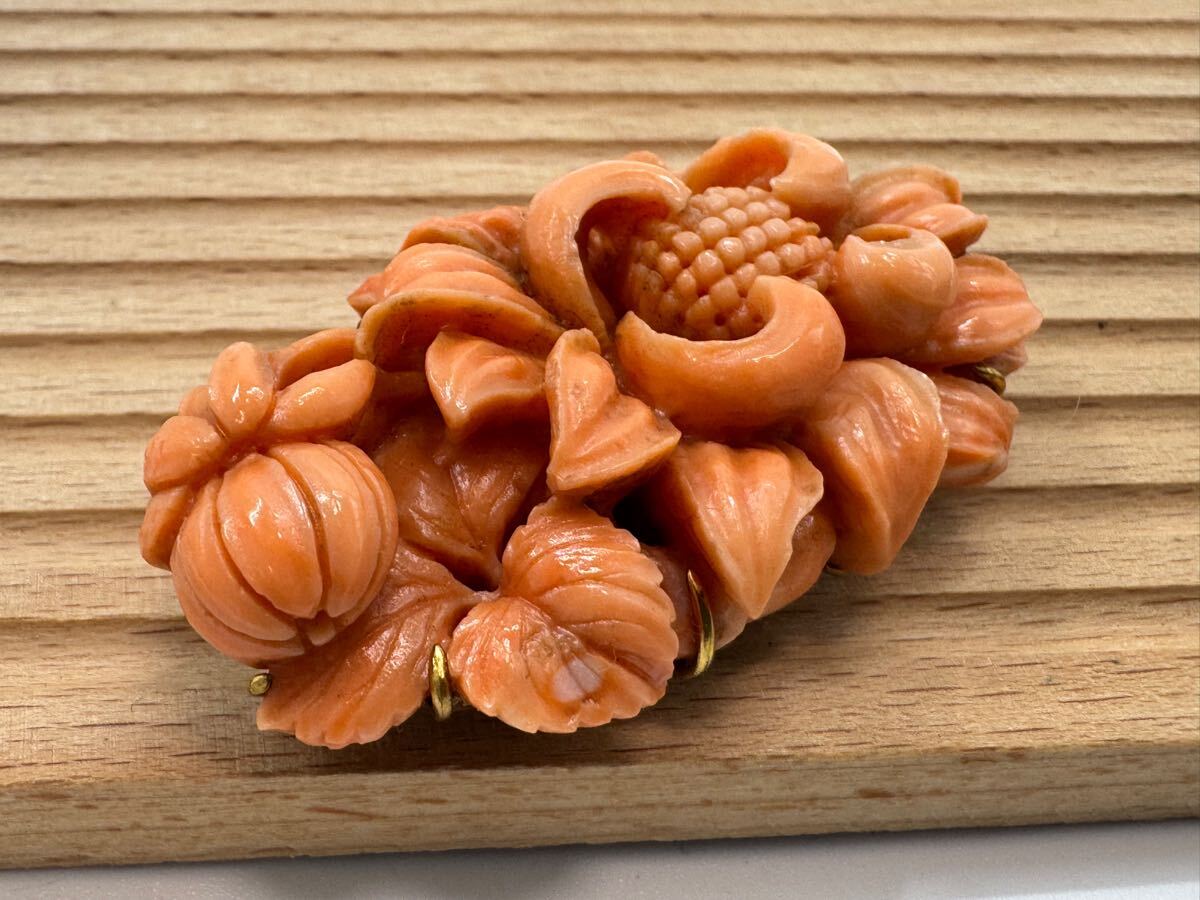 0406】 珊瑚 サンゴ 帯留め 29g 和装小物 ヴィンテージ アクセサリー 
