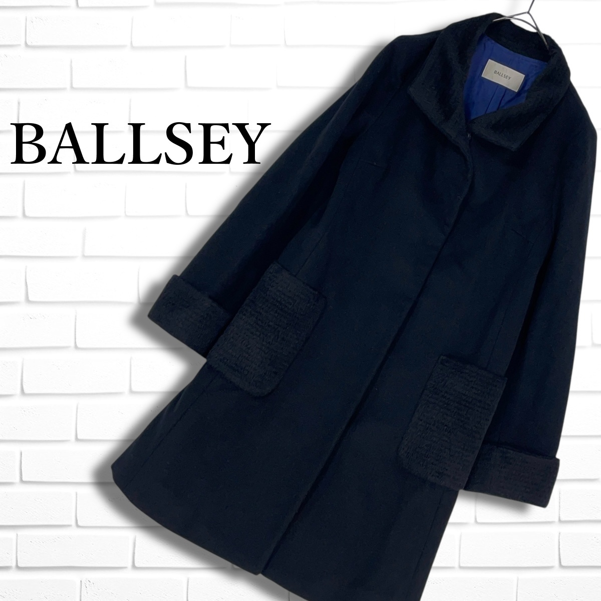 良品 BALLSEY TOMORROWLAND ボールジィ トゥモローランド ウール カシミヤ アルパカ コート 黒 ブラック レディース ...