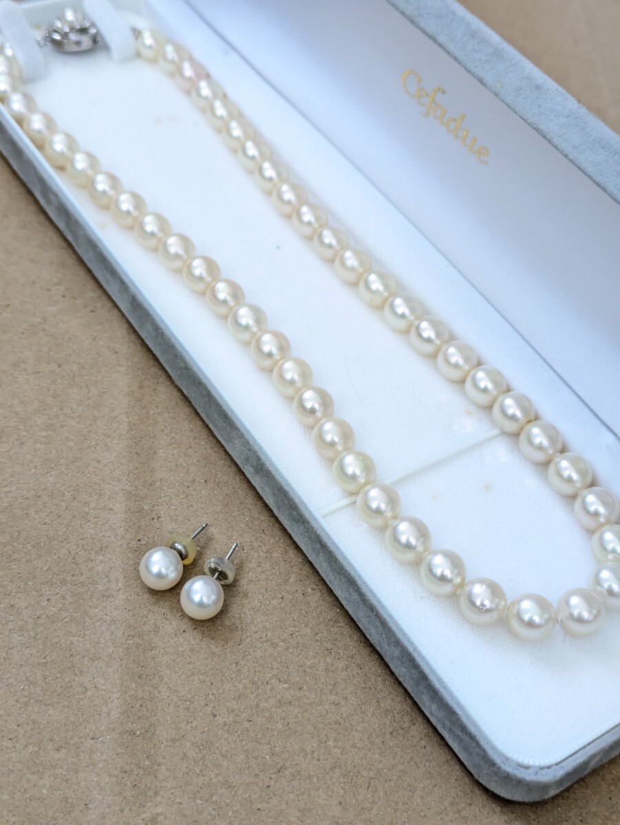 珠屋 パールネックレス ピアス セット K18WG K14WG n 真珠 ネックレス K14WGピアス 品 ネックレス8ミリ珠 →金具SILVER