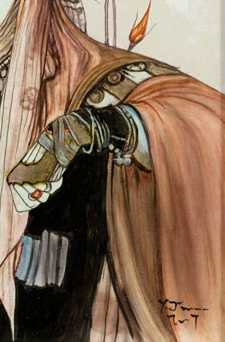 模写】天野喜孝○作者不明○油絵 手描き『まなざし』表サイン 裏サイン