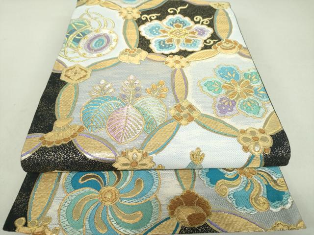 平和屋着物○六通柄袋帯 七宝花文 金銀糸 正絹 逸品 DAAJ9062ps サイズ